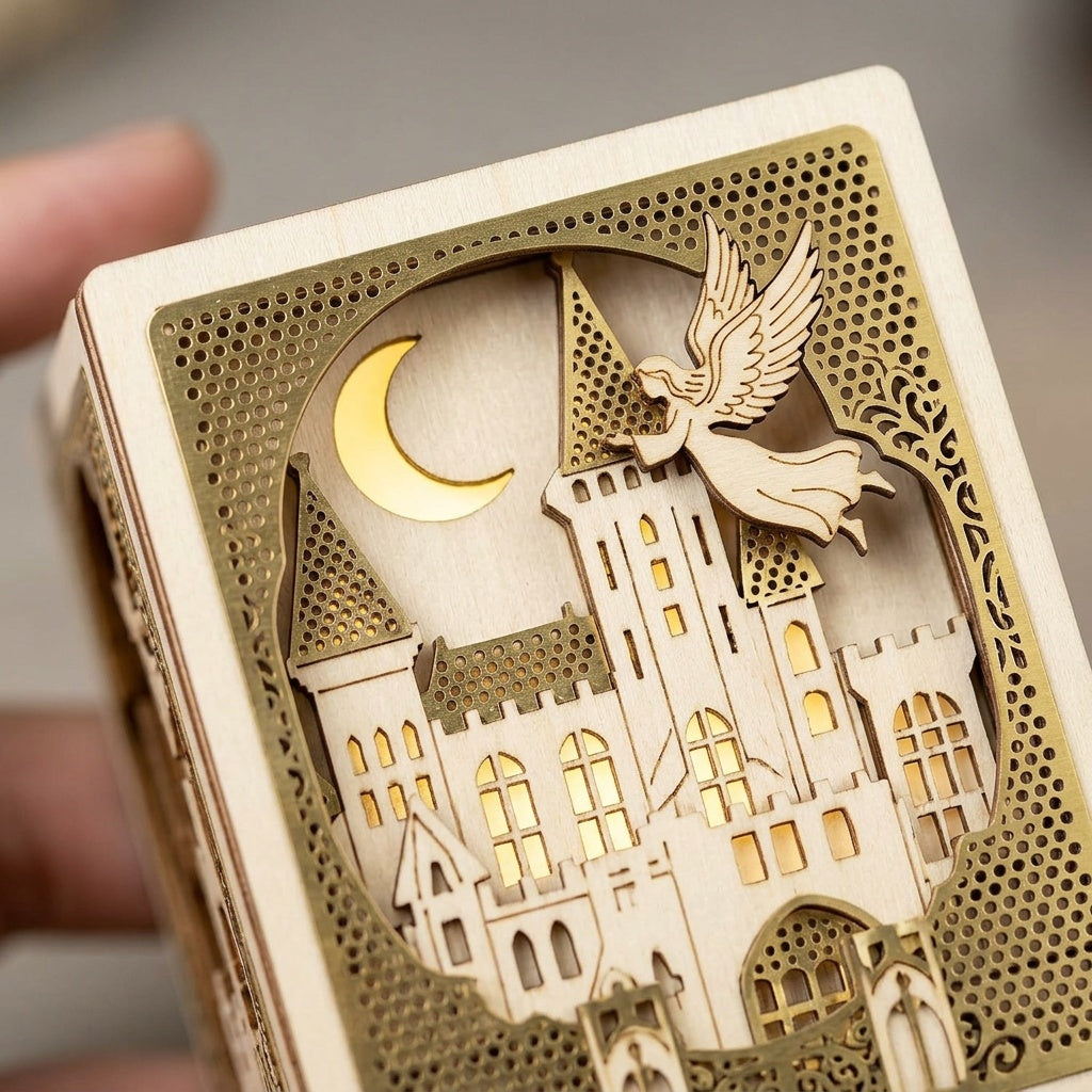 Wooden Castle Puzzle with LED Light Effects