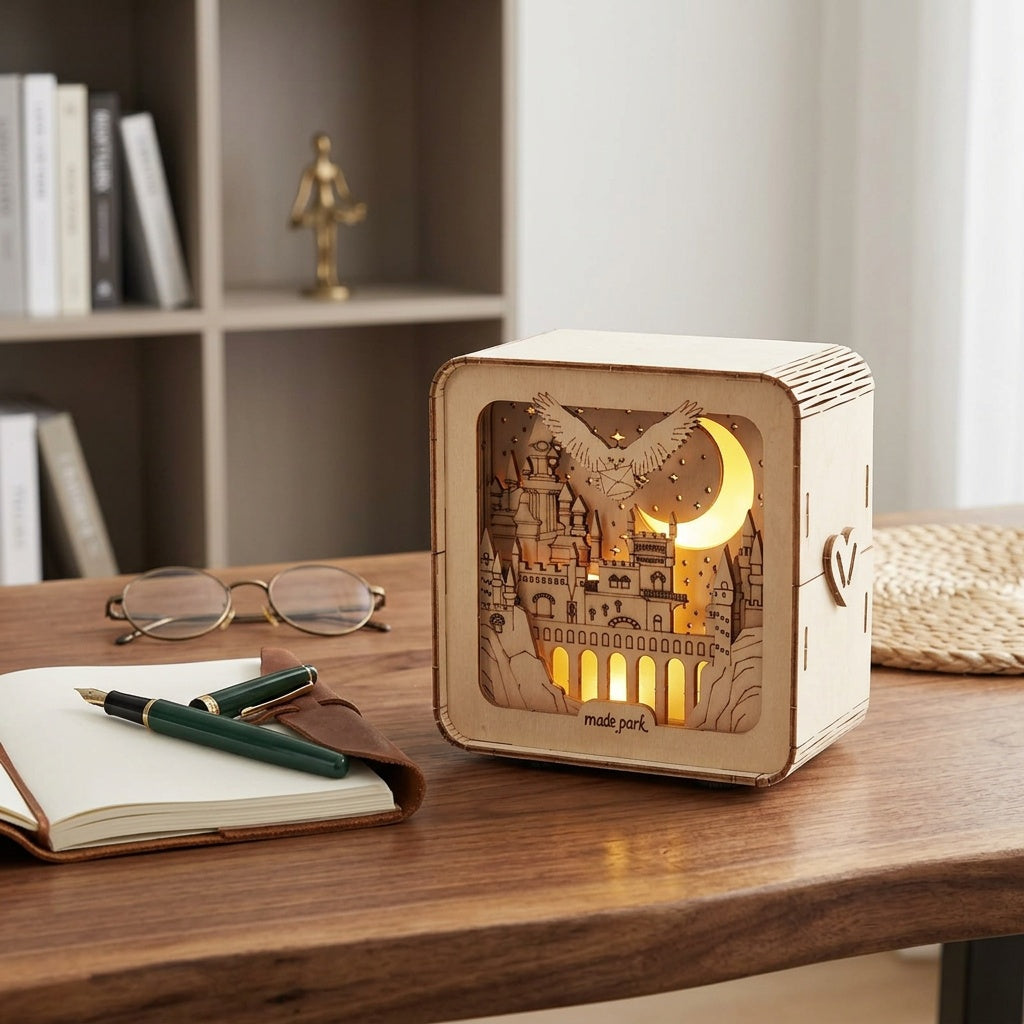 Wooden Castle Puzzle with LED Light Effects