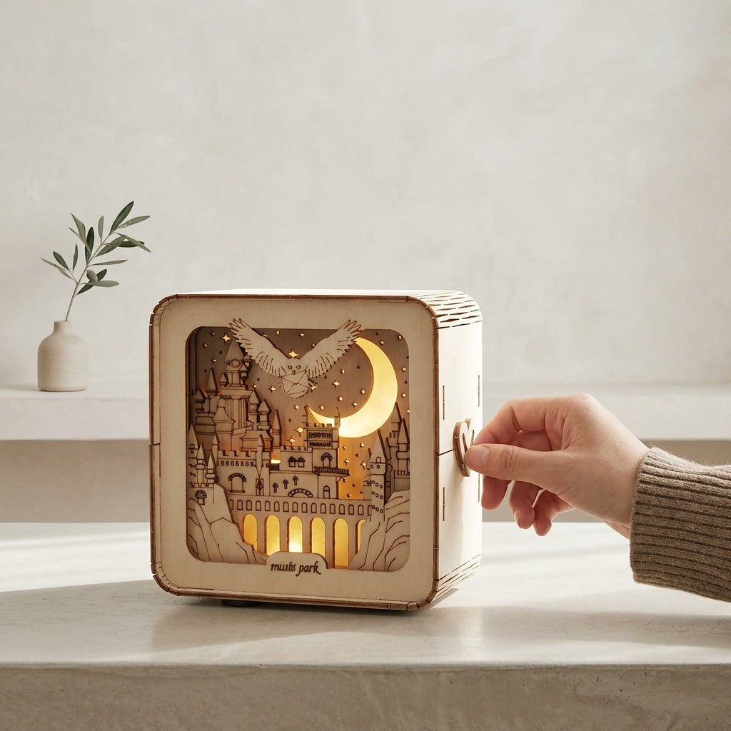 Wooden Castle Puzzle with LED Light Effects