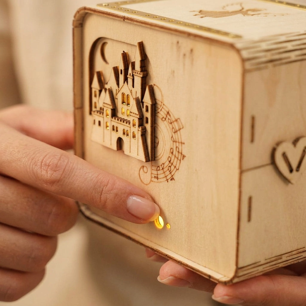Wooden Castle Puzzle with LED Light Effects