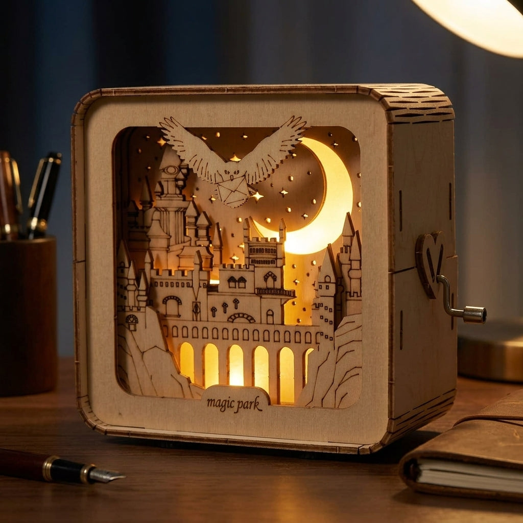 Wooden Castle Puzzle with LED Light Effects